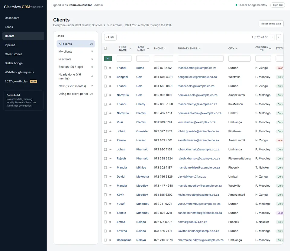 Full-page screenshot: Clients