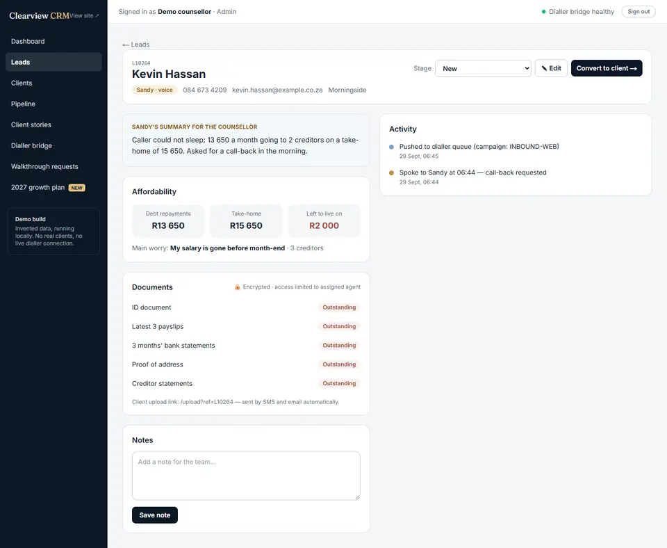 Full-page screenshot: Lead record